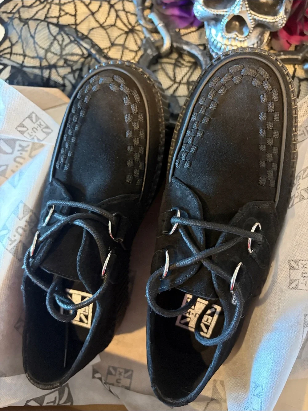 T.U.K Black Suede Platform Creeper Loafers